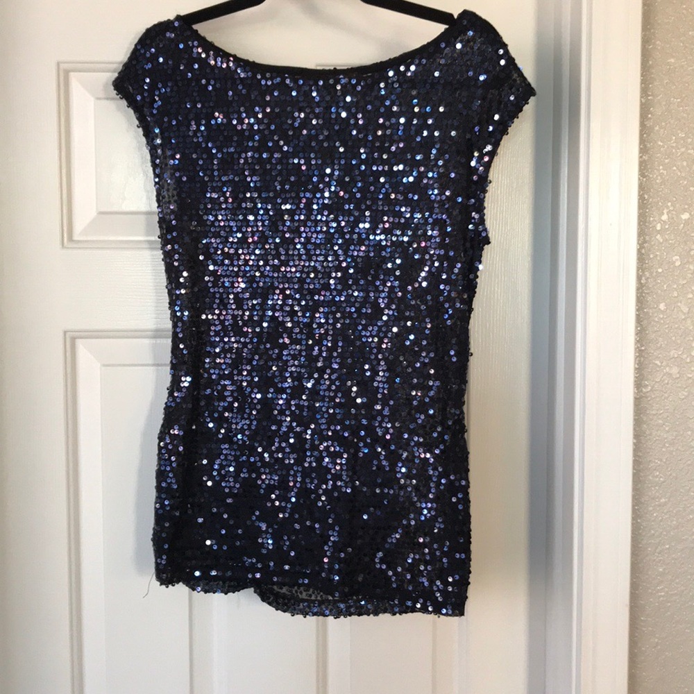 Blue sequin sheer blouse